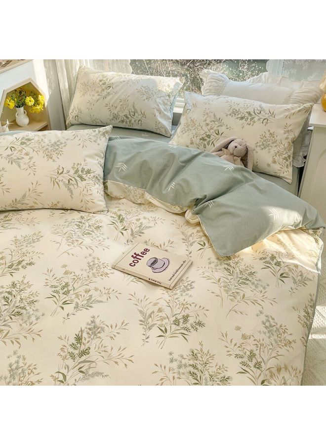 Nanjiren Four-piece Set Washed Cotton Quilt Cover Student Dormitory Bed Single Quilt Three-piece Set Bedding Quilt Cover-Color:Xiancao-Specifications:1.8 M Four-piece Set [quilt Cover 1.8x 2.2 M - Image 1