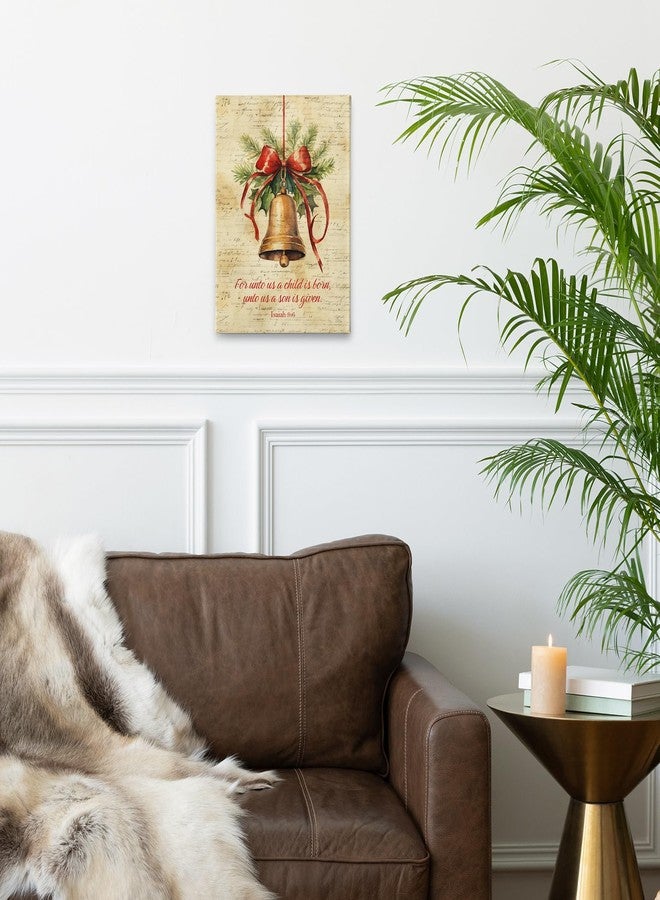 PHAMTE Vintage Christian Christmas Jingle Brass Bells Isaiah 9:6 Wall Art Decor Canvas,Farmhouse Rustic Bible Verse Pictures Wall Decor Art for Living Room Home,Religious Artwork for Walls 11x14 inch - Image 2
