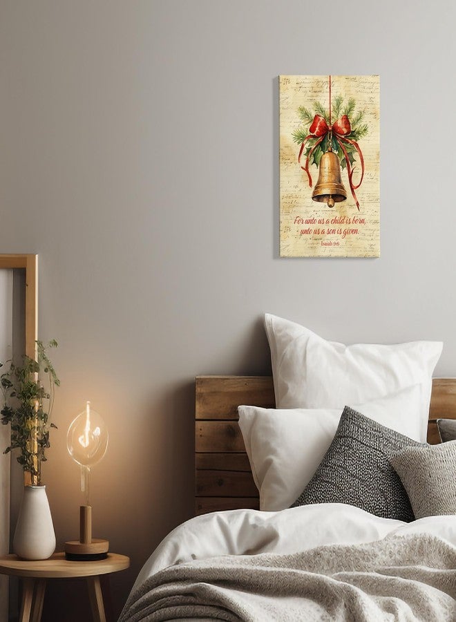 PHAMTE Vintage Christian Christmas Jingle Brass Bells Isaiah 9:6 Wall Art Decor Canvas,Farmhouse Rustic Bible Verse Pictures Wall Decor Art for Living Room Home,Religious Artwork for Walls 11x14 inch - Image 3