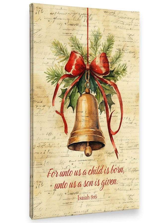 PHAMTE Vintage Christian Christmas Jingle Brass Bells Isaiah 9:6 Wall Art Decor Canvas,Farmhouse Rustic Bible Verse Pictures Wall Decor Art for Living Room Home,Religious Artwork for Walls 11x14 inch - Image 1