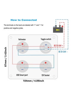 SYOSI لوحة مفاتيح شاحن السيارة، 4 في 1 شاحن USB مزدوج LED الفولتميتر تشغيل/إيقاف تبديل مقبس السجائر للسيارة والقوارب البحرية (النوع أ)  - Image 4