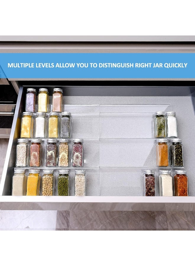 TPGP Adjustable Expandable Acrylic Spice Rack for Drawer - 4 Tier Spice Drawer Organizer - Spice Organizer for Drawer - Seasoning Rack Drawer Organizer 13.2" to 26.4", 2 Pack Clear - Image 3
