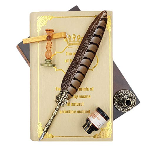 GC QUILL Antique Quill Pen Unique Half-Patterned Feather Pen Set with 6 Nibs 1 Bottle of Ink 1 Seal Stamp 1 Pen Holder 1 Sealing Wax LL-149 - Image 2