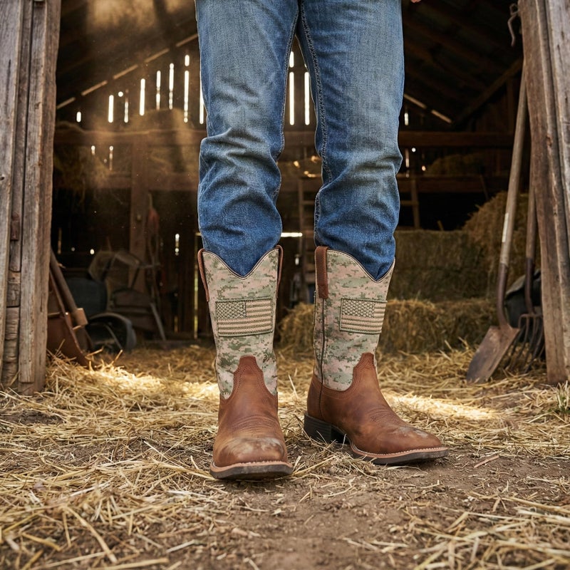 SUREWAY Cowboy Boots For Men - Mens Square Toe Western Boot With Flag,Oil/Slip Resistant,Durable Fashionable Classic Pull on 10 Inch Boots - Image 3
