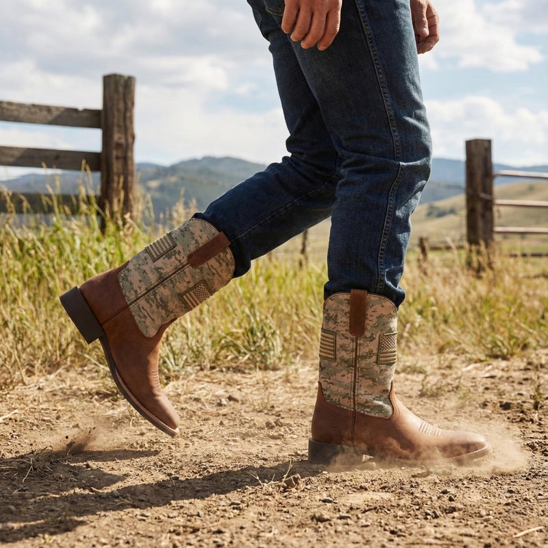 SUREWAY Cowboy Boots For Men - Mens Square Toe Western Boot With Flag,Oil/Slip Resistant,Durable Fashionable Classic Pull on 10 Inch Boots - Image 2