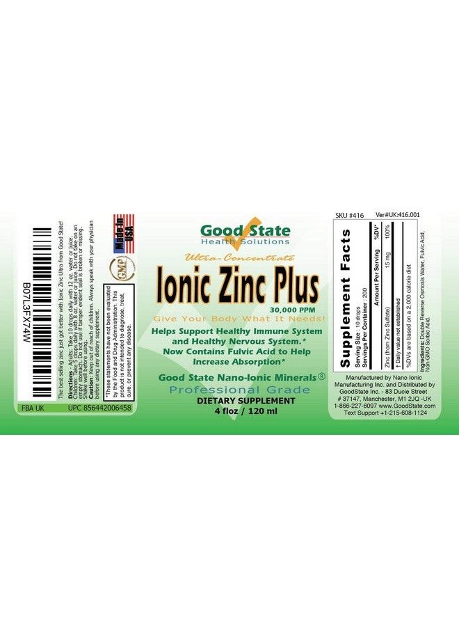 Good State - Liquid Ionic Zinc Plus Ultra Concentrate (10 Drops Equal 15 Mg 200 Servings Per Bottle) - Image 1