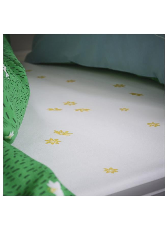 erorex Fitted sheet, white yellow/flower pattern, 90x200 cm - Image 4