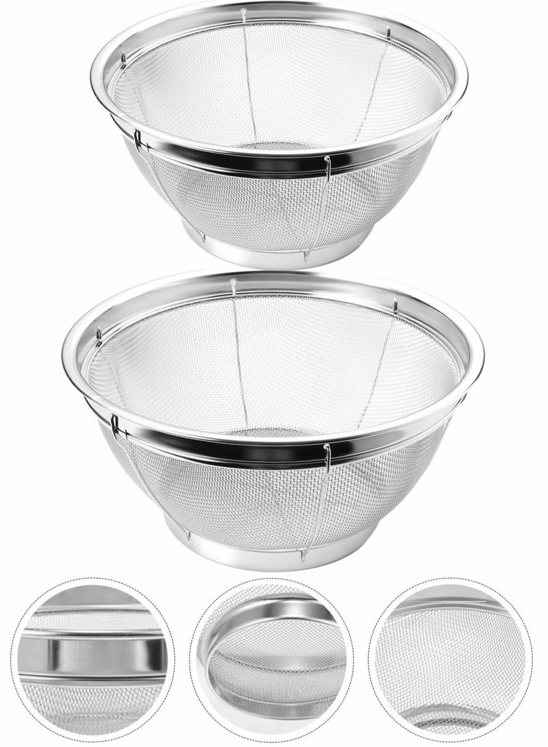 2 Pcs Vegetable Basket Strainer Silver ,Fine Mesh Strainer for Kitchen, tainless Steel Colander Bowl for Pasta, Rice, Fruit, Metal Net Baskets with Resting Base - Strain, Drain, Rinse(21cm And 24cm)  - Image 1