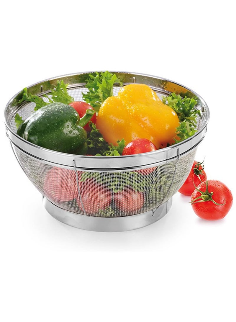 2 Pcs Vegetable Basket Strainer Silver ,Fine Mesh Strainer for Kitchen, tainless Steel Colander Bowl for Pasta, Rice, Fruit, Metal Net Baskets with Resting Base - Strain, Drain, Rinse(21cm And 24cm)  - Image 3