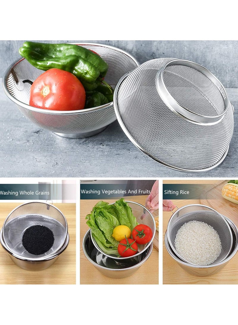 2 Pcs Vegetable Basket Strainer Silver ,Fine Mesh Strainer for Kitchen, tainless Steel Colander Bowl for Pasta, Rice, Fruit, Metal Net Baskets with Resting Base - Strain, Drain, Rinse(21cm And 24cm)  - Image 4