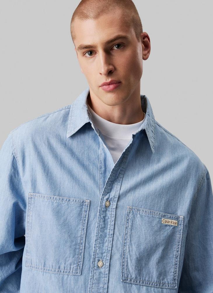Calvin Klein Jeans Regular Fit Pocket Detail Chambray Shirt  - Image 3