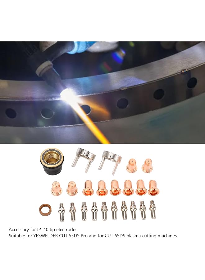 إيروريكس طقم أقطاب طرفية Ipt40 مكون من 24 قطعة، طقم غطاء فوهة أقطاب طرفية لقاطع البلازما لقص 55Ds وPro Cut 65Ds، مصنوع من سبائك الزنك والنحاس والفولاذ المقاوم للصدأ - Image 3