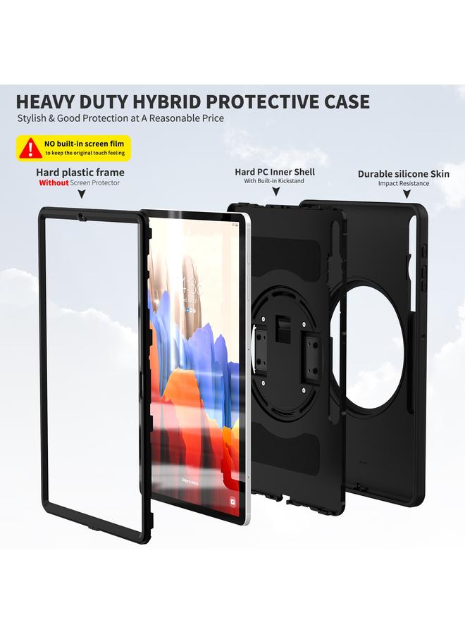 اس-توب جراب لهاتف Samsung Galaxy Tab S8+ / Tab S8 Plus / Tab S7 FE / Tab S7+ SM-T970، جراب واقٍ قابل للدوران 360 درجة مصنوع من البولي كربونات والبولي يوريثين الحراري مع حامل وحزام يد وفتحة للقلم - Image 5