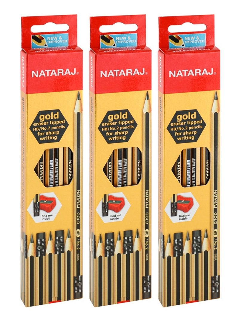 NATARAJ 3-Pack Gold HB Graphite Pencils With Rubber Tips  - Image 1