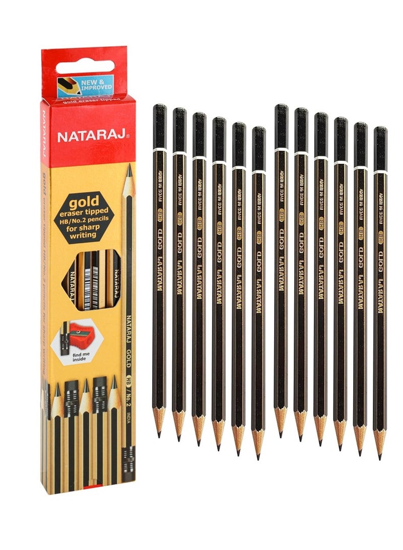 NATARAJ 3-Pack Gold HB Graphite Pencils With Rubber Tips  - Image 2