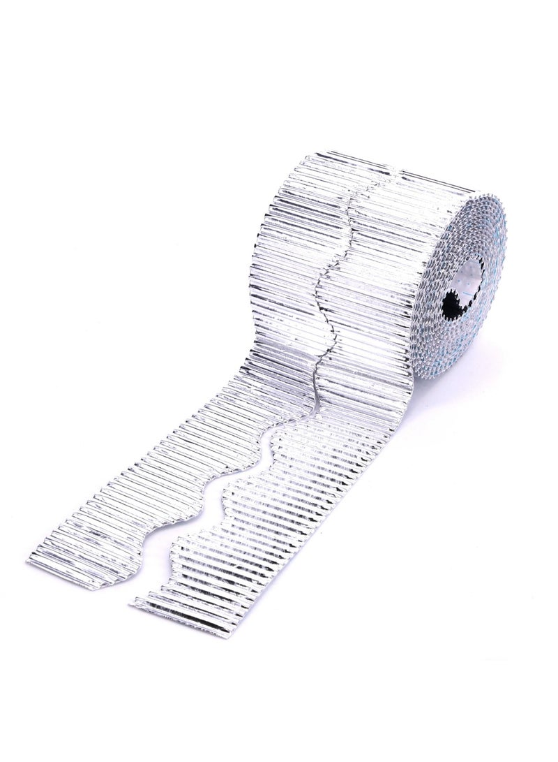 Maxi 1-Piece Corrugated Scalloped Borderette Border For School Displays, Classroom Decorations and Bulletin Boards Tape Metallic Silver - Image 2