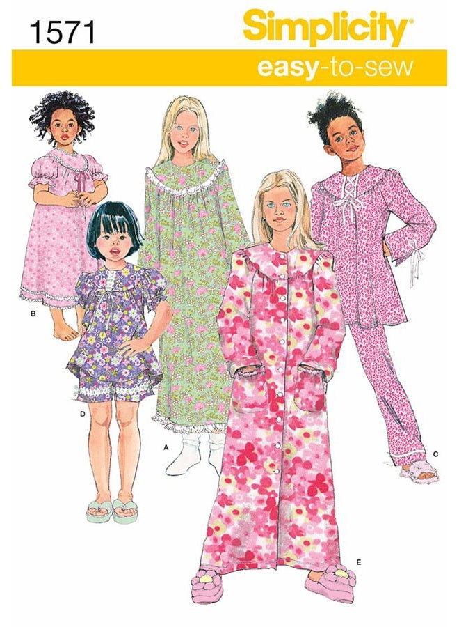 Simplicity 1571 Girl's Top, Pants, and Nightgown Sewing Patterns, Sizes 7-14 - Image 1