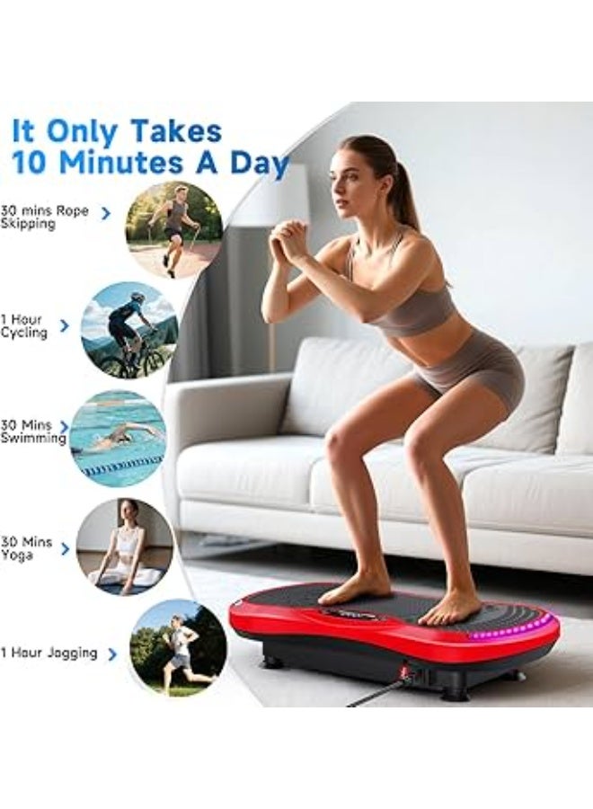ICON Vibration Exercise Platform – Full Body Vibration Machine with Resistance Bands & Remote Control – Multiple Speed Levels – Home Fitness Equipment - RED - Image 4