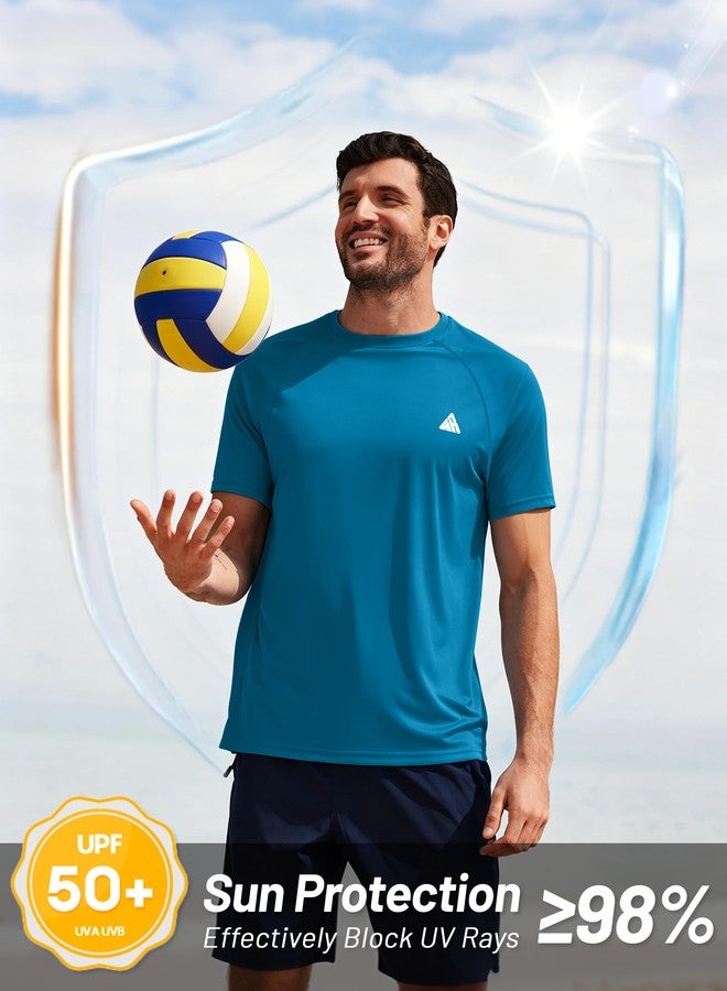 ZITY Men's UPF 50+ Rash Guard Swimwear, Short Sleeve Swim Shirt, Sun Protection UV Shirts for Swimming Fishing Surfing Beach Quick Dry Lightweight Blue XL - Image 3