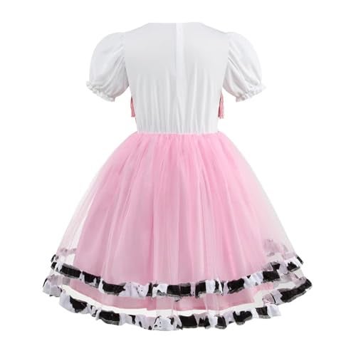 HAPNBCELE Pink Cowgirl Costume for Girls Cow Outfits with Hat Halloween Cosplay (Pink, 7-8 Years) - Image 2