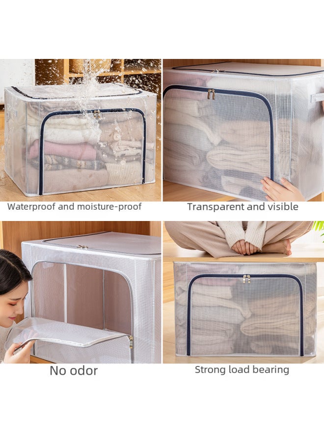 Installation-free Transparent Mesh Steel Frame Storage Box Moisture-proof Foldable Wardrobe Fitting Box Clothes Quilt Storage Box - Image 3