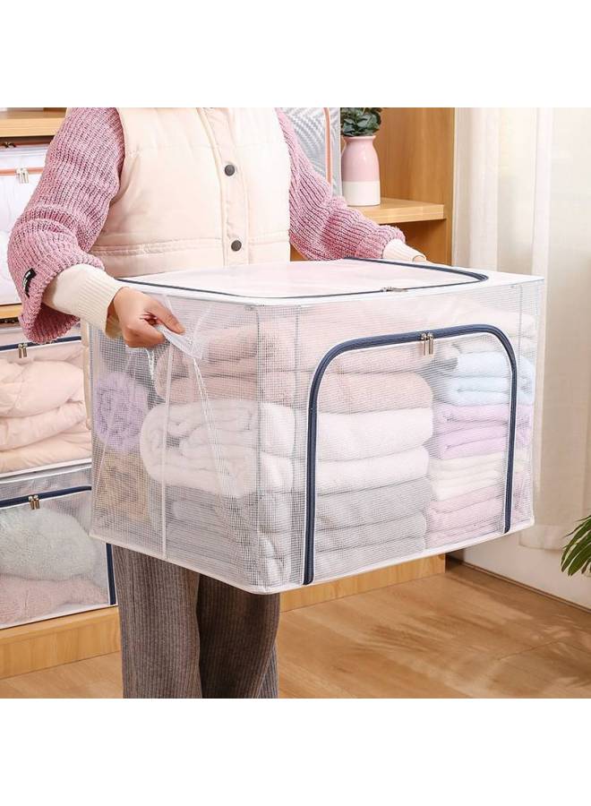 Installation-free Transparent Mesh Steel Frame Storage Box Moisture-proof Foldable Wardrobe Fitting Box Clothes Quilt Storage Box - Image 2