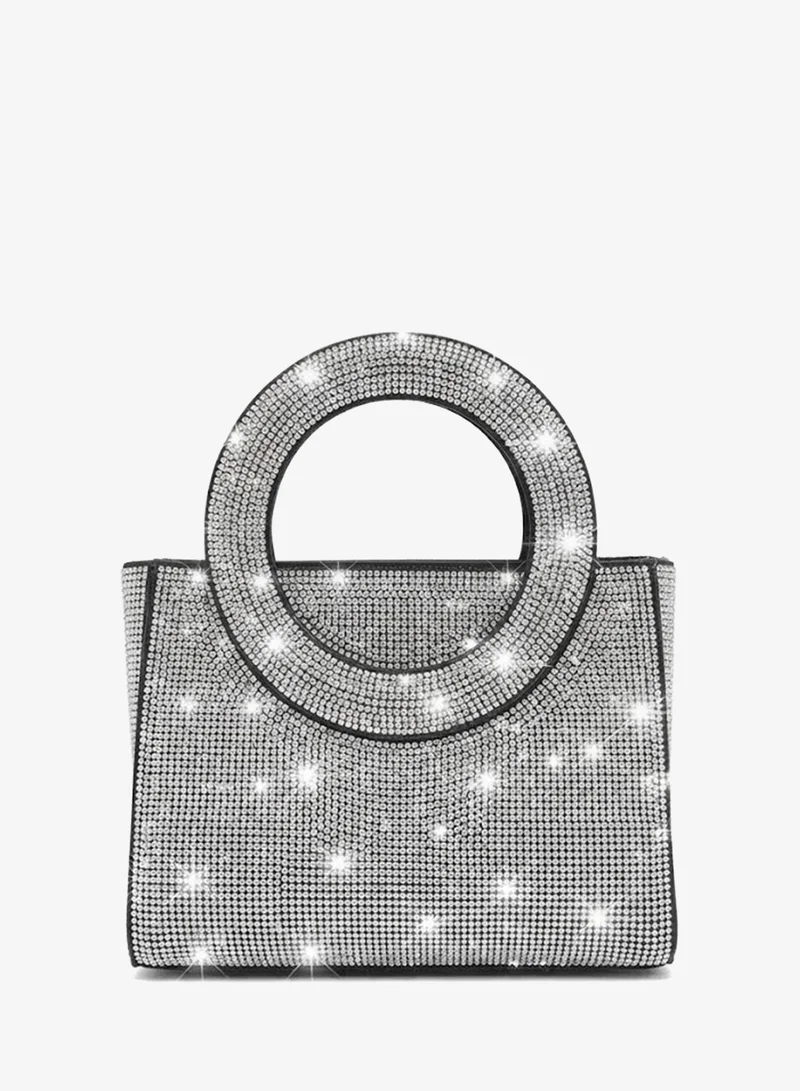 Viny Viny Women's Crystal Ring Handle Bag – Fully Rhinestone Embellished Mini Evening Handbag