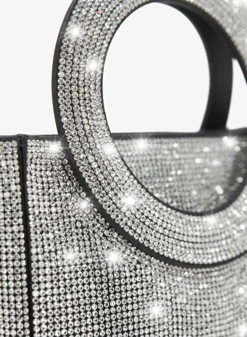 Viny Viny Women's Crystal Ring Handle Bag – Fully Rhinestone Embellished Mini Evening Handbag