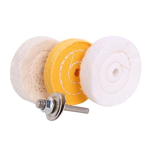 SCOTTCHEN 3 Inch Ultra fine Cotton 1 Treated Yellow Cotton 1 Fine Cotton 1 Buffing Polishing Wheel 2/5 inch Arbor Hole for Mini Bench Grinder with one 1/4" Shank for Drill - Image 5