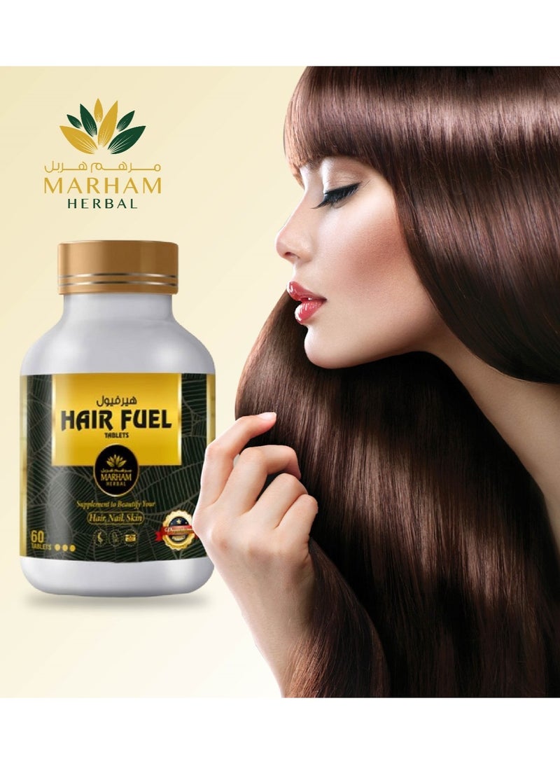 MARHAM HERBAL Hair Fuel Tablets for Hair Growth – Hair Skin and Nails Supplement with Biotin 1250 mcg, Saw Palmetto, Korean Red Ginseng, Multivitamins & Herbal Extracts – Anti Hair Fall Support for Men and Women – 60 Tablets - Image 5