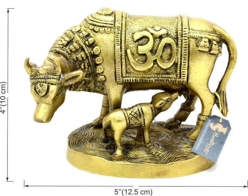 Two Moustaches Om Swastika Engraved Kamdhenu Cow Brass Showpiece - Image 4