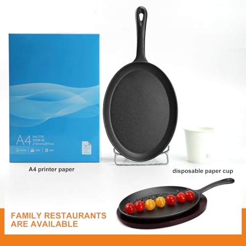 DVK Sizzling Plate with Wooden Base Fajita Skillet with Scald Protection Hot Mitt Cast Iron Plate for Home Barbeque Kitchen Service (2PCS) - Image 2