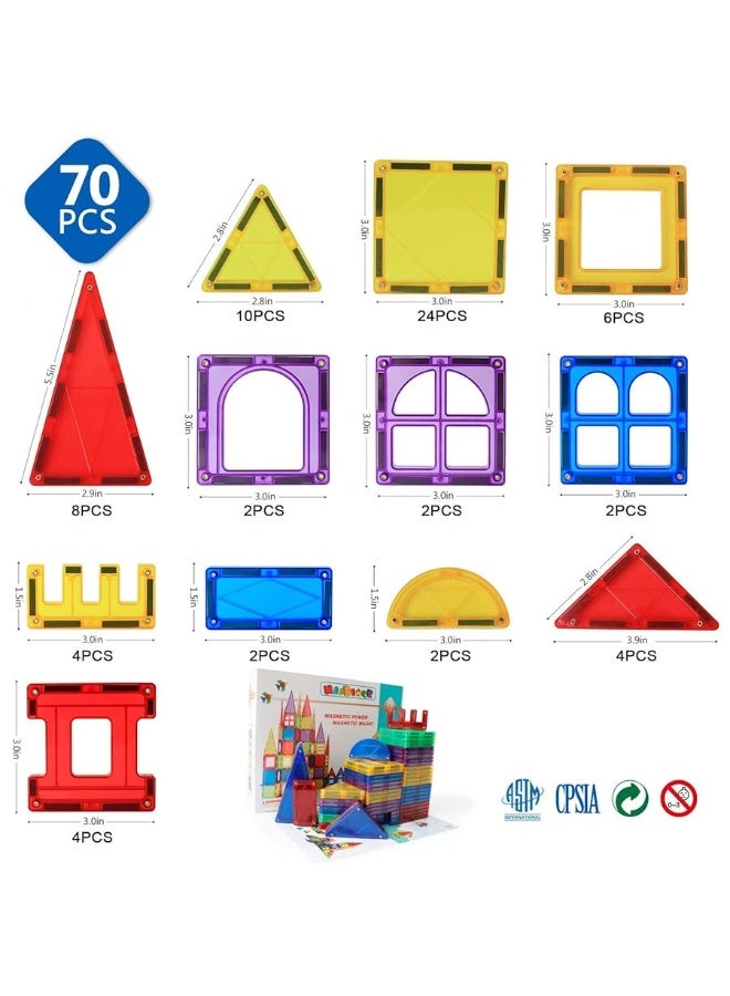 Magblock Magnetic Blocks - Magnetic Toys for Toddlers Kids Magnetic Building Blocks Preschool Magnet Set Magnetic Stem Toys 70 Pieces - Image 1