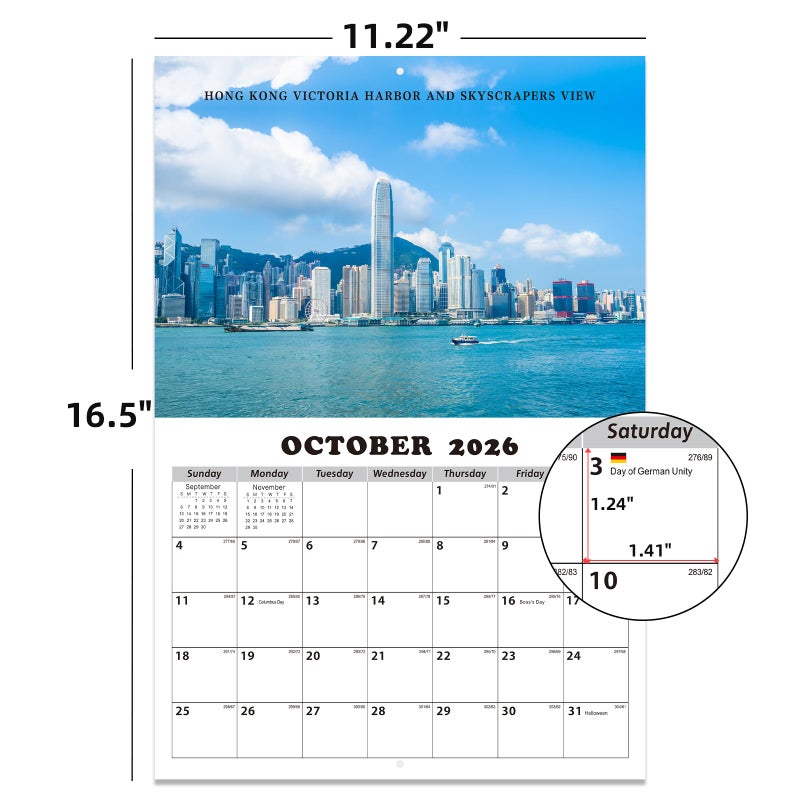 Dayvorax 2026 Wall Calendar - Monthly Calendar 2026-2027, Jan 2026 - Jan 2027, 11" x 16.5", Large Wall Calendar with Thick Paper, Large Blocks, Home or Office Calendar, World Scenery - Image 3