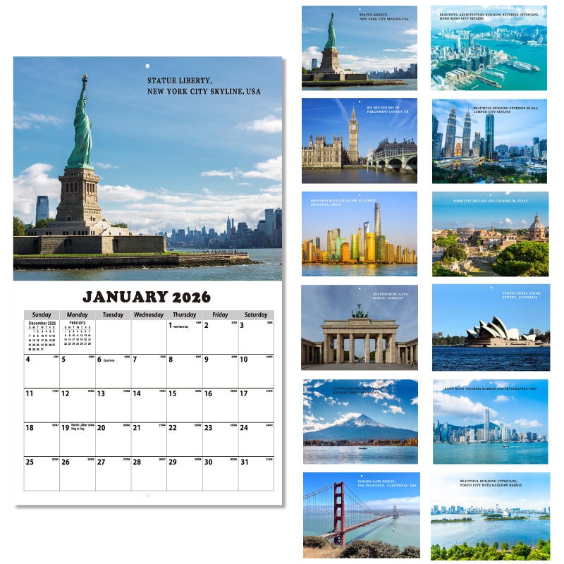 Dayvorax 2026 Wall Calendar - Monthly Calendar 2026-2027, Jan 2026 - Jan 2027, 11" x 16.5", Large Wall Calendar with Thick Paper, Large Blocks, Home or Office Calendar, World Scenery - Image 1