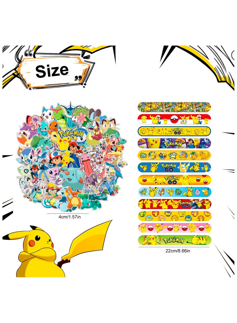 FRUITFUL PARTY 90pcs Pikachu Party Favors Set, 40pcs Pikachu Slap Bracelets and 50pcs Pikachu Stickers for Kids Boys & Girls - Pokemon Party Favors for Pikachu Birthday Party Supplies - Image 3