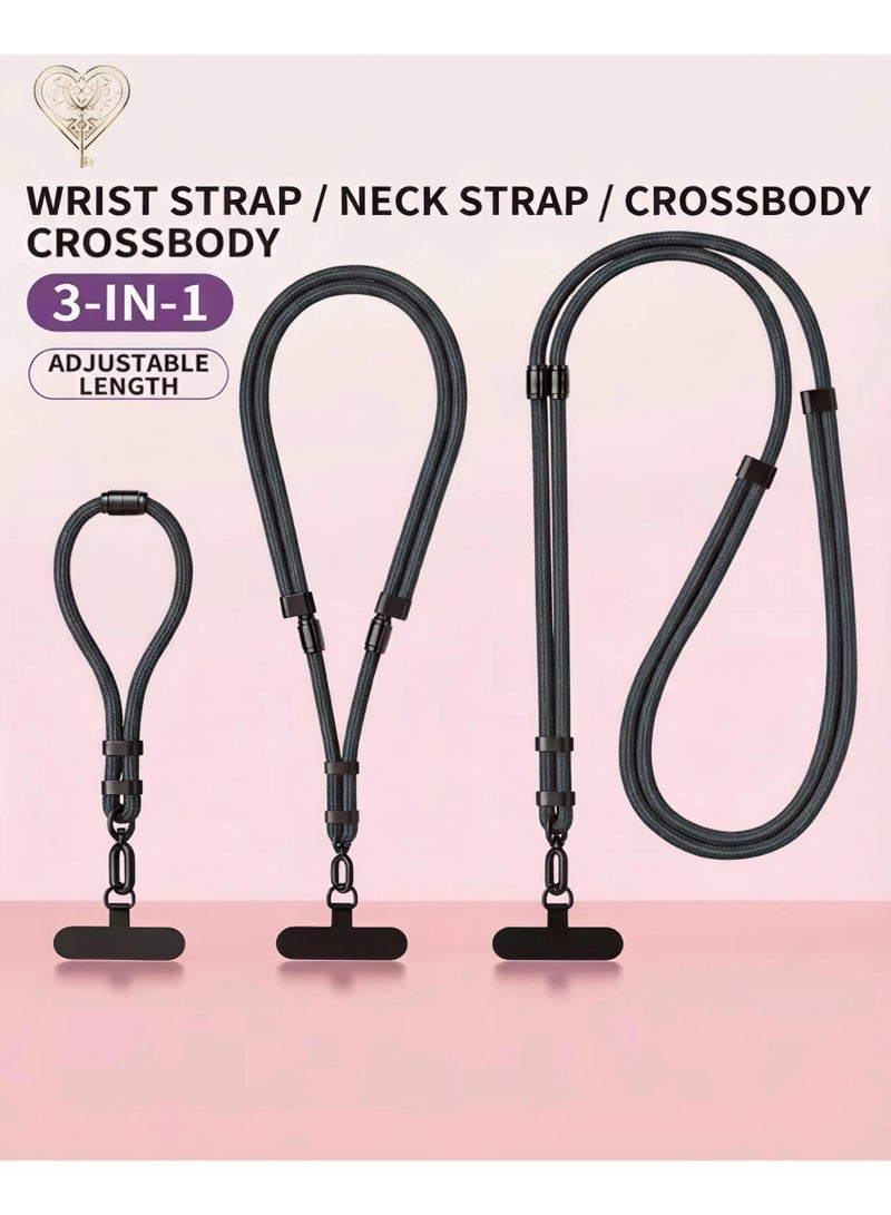 كيامور حبل عنق رمادي 3 في 1 قابل للتعديل مع حامل بطاقة للهاتف – يمكن استخدامه كسوار يد، حبل رقبة، أو حزام جانبي، مثالي لحمل الهاتف أو حامل البطاقة بأمان وبدون استخدام اليدين أثناء الاستخدام اليومي، العمل، السفر، الفعاليات، أو المهرجانات - Image 1