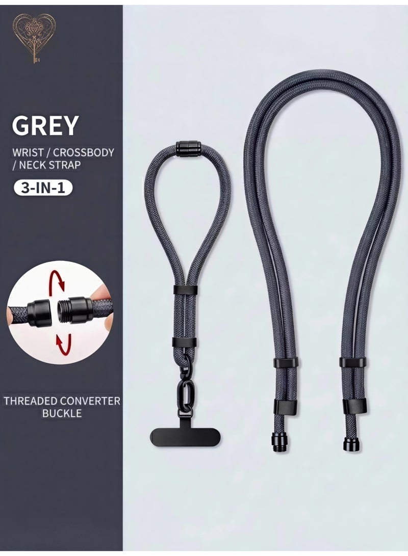 كيامور حبل عنق رمادي 3 في 1 قابل للتعديل مع حامل بطاقة للهاتف – يمكن استخدامه كسوار يد، حبل رقبة، أو حزام جانبي، مثالي لحمل الهاتف أو حامل البطاقة بأمان وبدون استخدام اليدين أثناء الاستخدام اليومي، العمل، السفر، الفعاليات، أو المهرجانات - Image 2