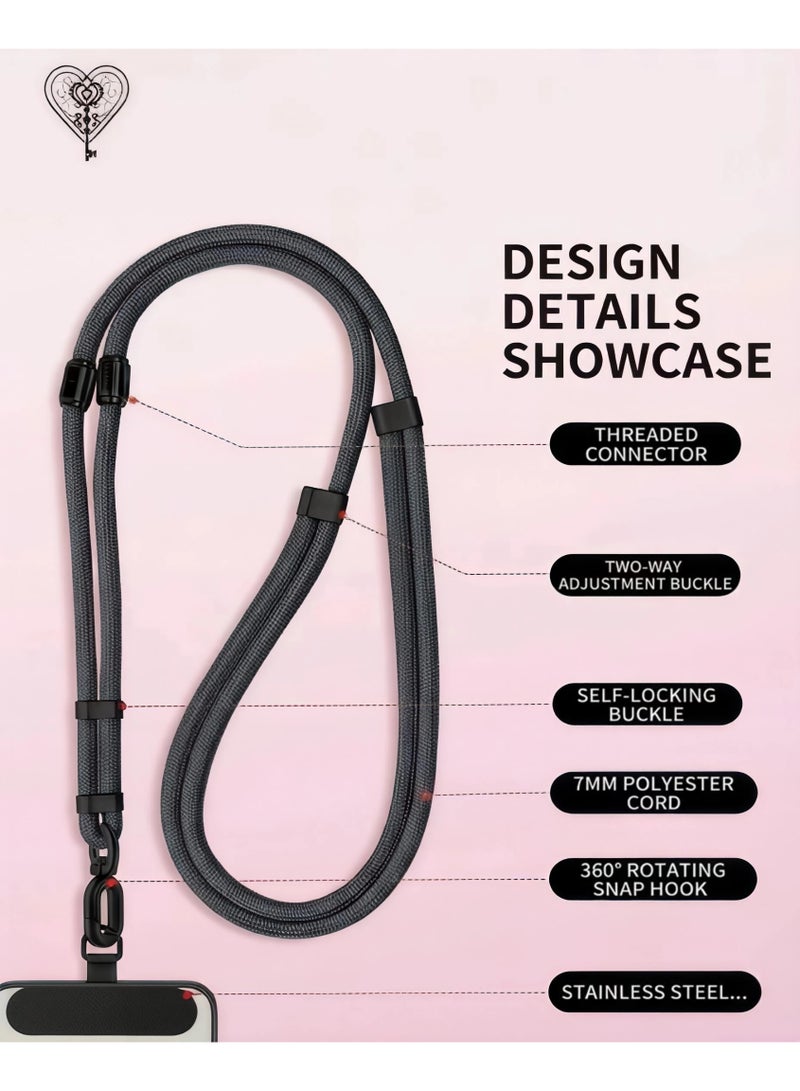 كيامور حبل عنق رمادي 3 في 1 قابل للتعديل مع حامل بطاقة للهاتف – يمكن استخدامه كسوار يد، حبل رقبة، أو حزام جانبي، مثالي لحمل الهاتف أو حامل البطاقة بأمان وبدون استخدام اليدين أثناء الاستخدام اليومي، العمل، السفر، الفعاليات، أو المهرجانات - Image 3