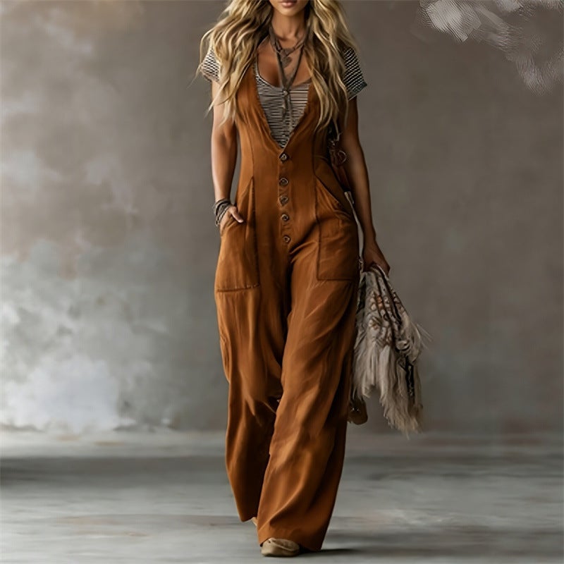2026 Temu Independent Site Casual Women'S Simple Double-Pocket Sleeveless Loose Jumpsuit - Image 2