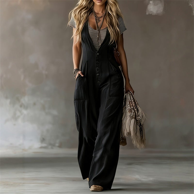2026 Temu Independent Site Casual Women'S Simple Double-Pocket Sleeveless Loose Jumpsuit - Image 5