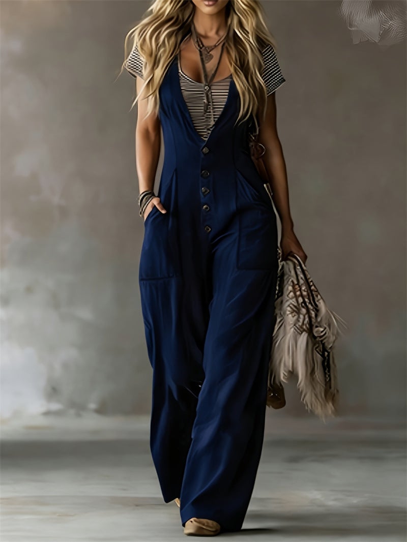 2026 Temu Independent Site Casual Women'S Simple Double-Pocket Sleeveless Loose Jumpsuit - Image 1