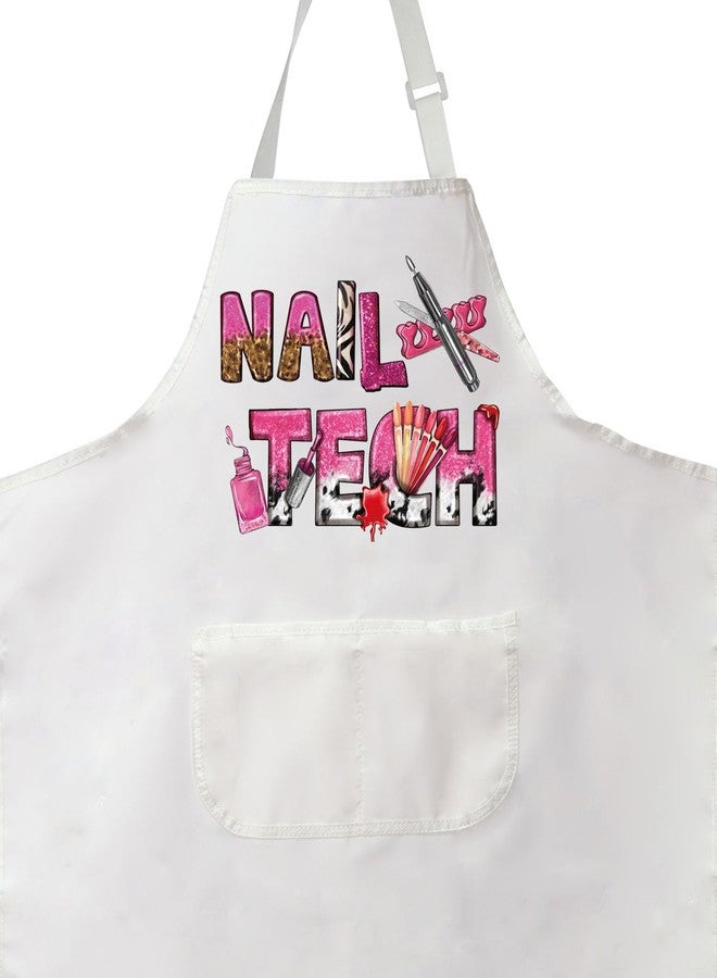 PXTIDY Nail Tech Apron With Pockets Nail Tech Gift Nail Salon Gift Nail Tech Supplies Waterproof Apron Adjustable (NAIL TECH white Apron) - Image 2