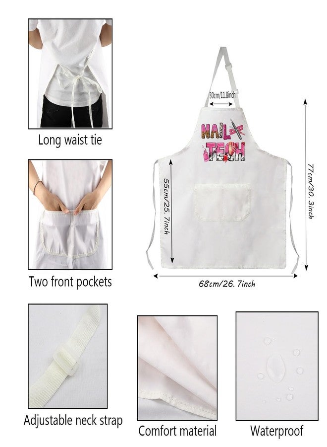 PXTIDY Nail Tech Apron With Pockets Nail Tech Gift Nail Salon Gift Nail Tech Supplies Waterproof Apron Adjustable (NAIL TECH white Apron) - Image 3