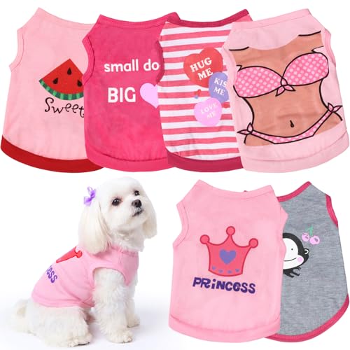 Frienda 6 Pieces Dog Shirt Puppy Sweatshirt Pet Sleeveless Vest Dog Clothes Doggy Female Apparel for Small to Medium Dogs Puppy Cat(Cute Patterns,L Size) - Image 1