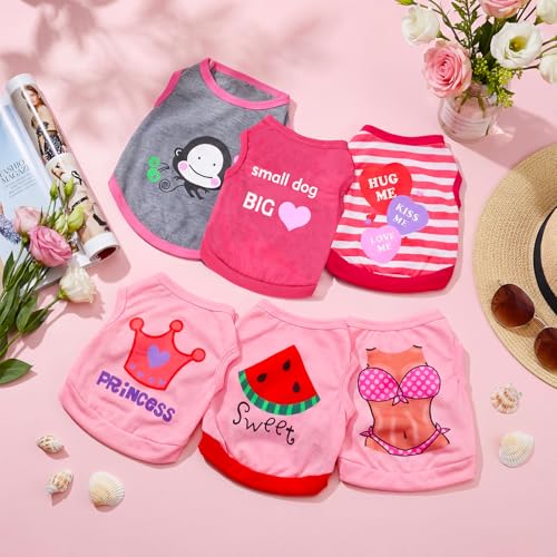 Frienda 6 Pieces Dog Shirt Puppy Sweatshirt Pet Sleeveless Vest Dog Clothes Doggy Female Apparel for Small to Medium Dogs Puppy Cat(Cute Patterns,L Size) - Image 4