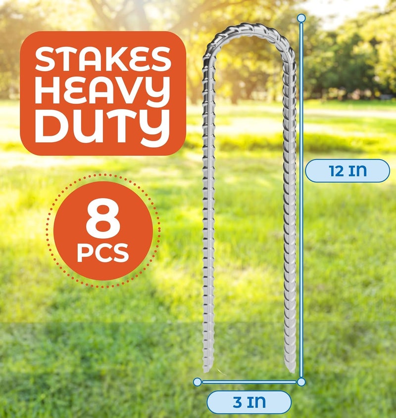 Happin 8 Pc Happin Trampoline Anchor Stakes for High Wind; Heavy Duty 12” U-Shape Ground Stakes Made of Galvanized Steel; Trampoline Tie Down Anchor Kit for Safety and Property Protection (Silver) - Image 4