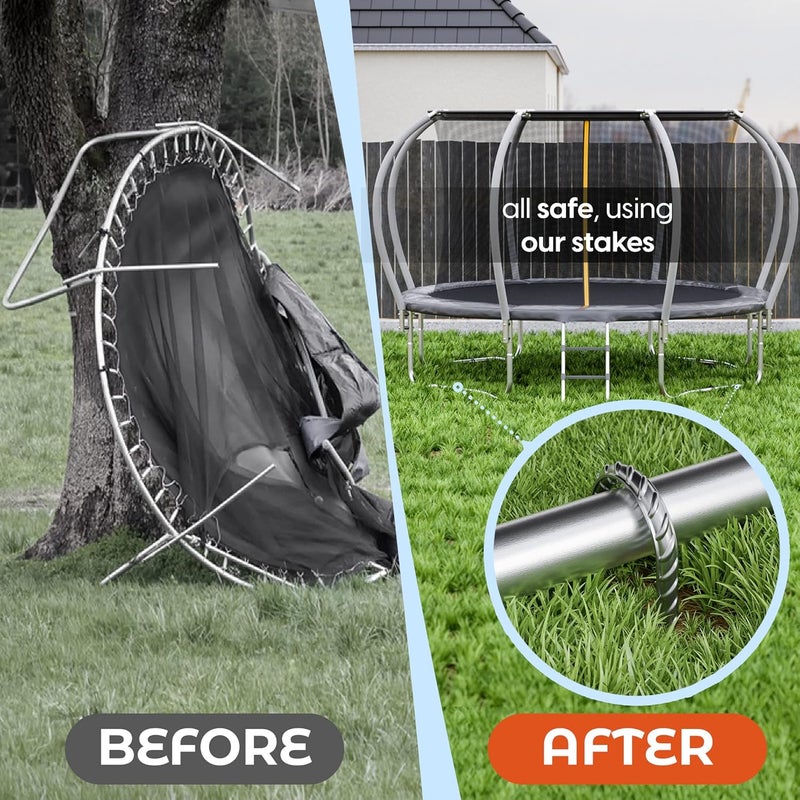 Happin 8 Pc Happin Trampoline Anchor Stakes for High Wind; Heavy Duty 12” U-Shape Ground Stakes Made of Galvanized Steel; Trampoline Tie Down Anchor Kit for Safety and Property Protection (Silver) - Image 2