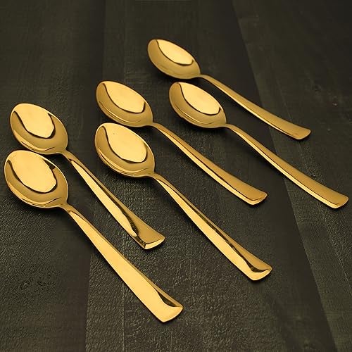Parage Stainless Steel Gold Spoons Set of 6,18 cm Long, Premium Spoons for Home & Kitchen, Luxury Dinning Tableware Gift for House Warming,6 Pieces Golden Big Spoons - Image 1