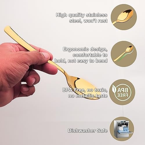 Parage Stainless Steel Gold Spoons Set of 6,18 cm Long, Premium Spoons for Home & Kitchen, Luxury Dinning Tableware Gift for House Warming,6 Pieces Golden Big Spoons - Image 4